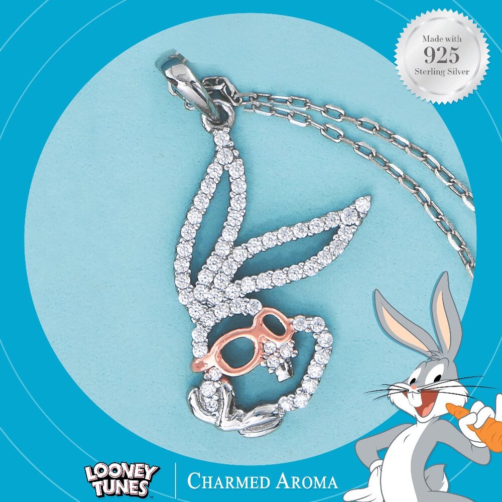 Bugs Bunny 925 Sterling Silver Necklace, Looney Tunes × Charmed Aroma